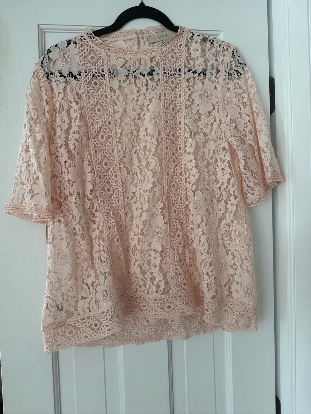 LOFT Blush Pink Floral Lace Crochet Trim Blouse Women’s Size M